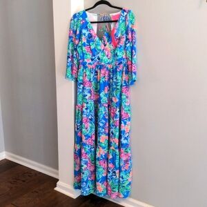Lilly Pulitzer Fit & Flare Rease Maxi Dress - Ankle Length 3/4 Sleeves; Size 6